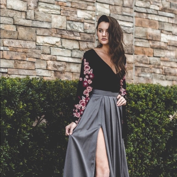 Beautiful Charcoal Gray Satin Silk Maxi Skirt - Picture 2 of 2